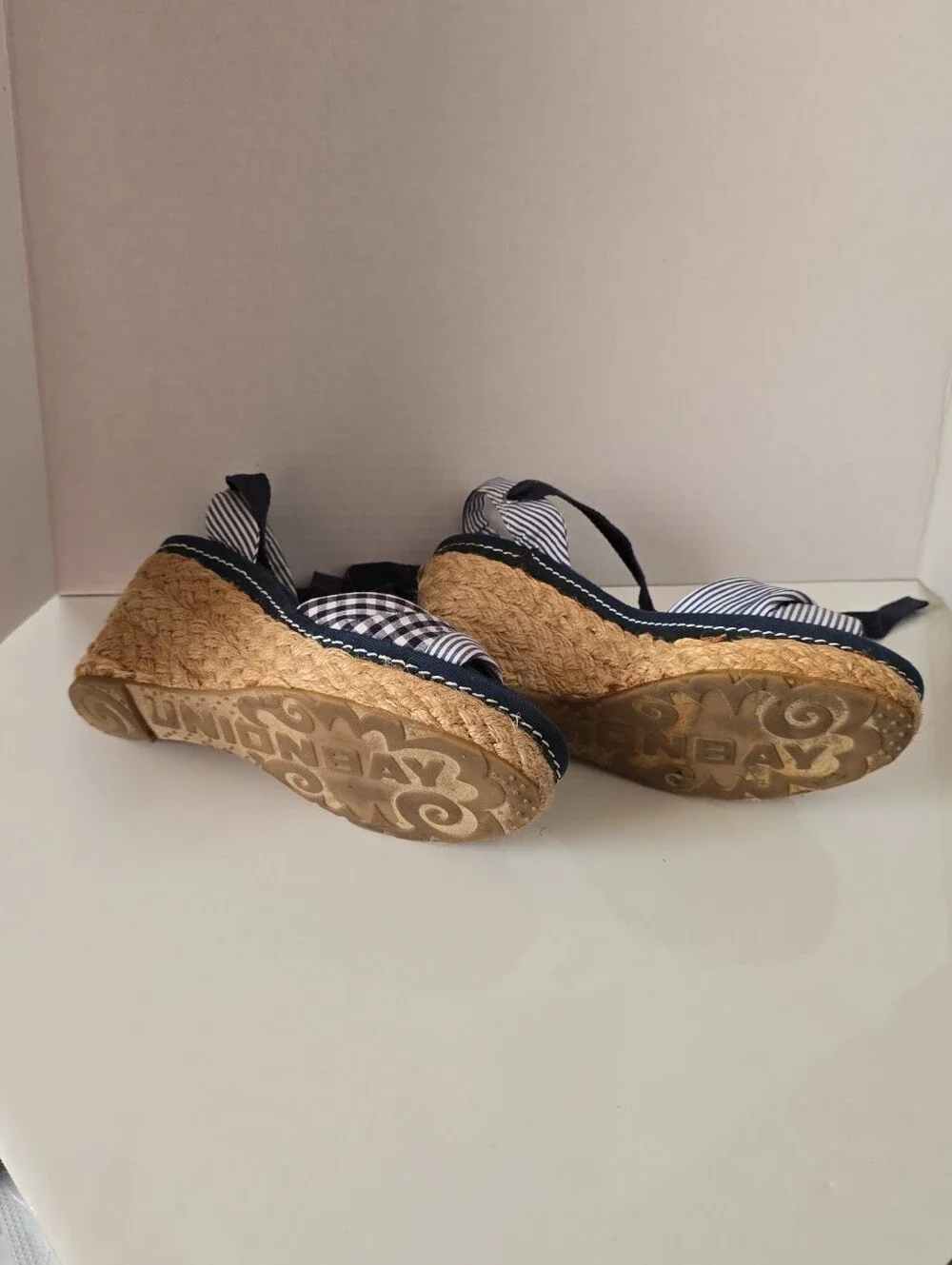 Women’s Navy Striped Espadrille Wedge Sandals By: Unionbay